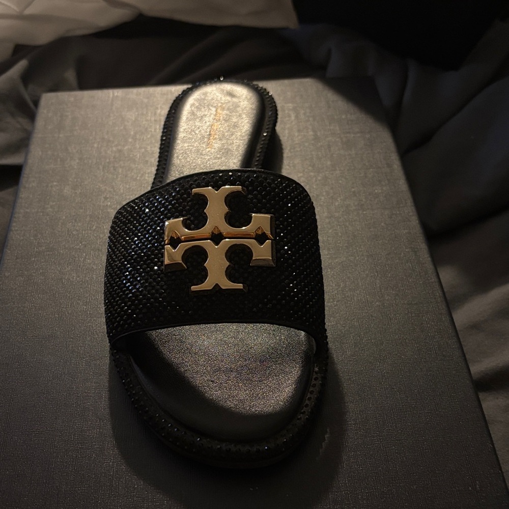 Tory Burch Black Slides with Gold Emblem 🖤